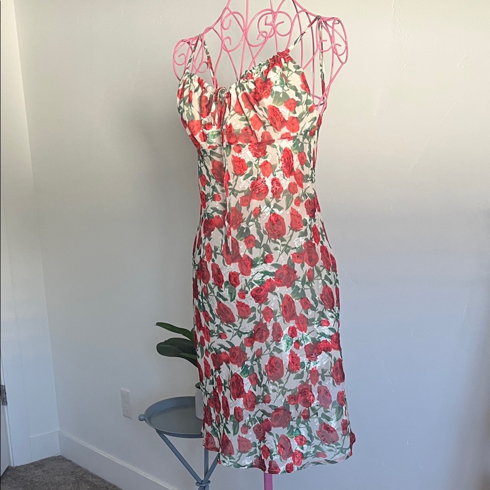 Floral Red and Green Dress